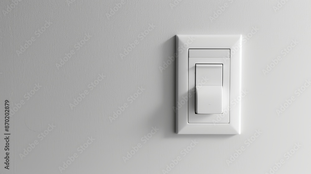 A minimalist scene features a white light switch mounted on a pristine white wall. A minimalist scene features a white light switch mounted on a pristine white wall.