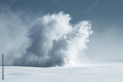 A snow squall captured in a minimalist scene, the intense, swirling snow against a simple background, highlighting the sudden weather change.