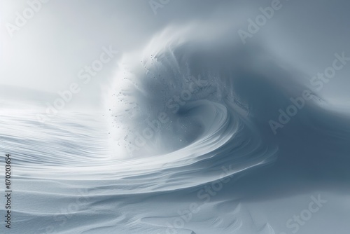 A snow squall captured in a minimalist scene, the intense, swirling snow against a simple background, highlighting the sudden weather change.