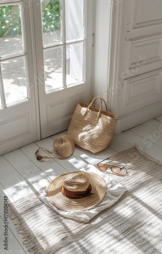 Summer Essentials Laid Out On A Sunny Day
