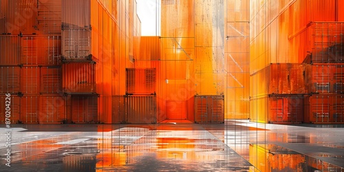 Geometric Orange Urban Landscape of Shipping Containers photo