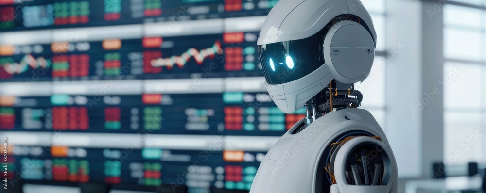 Robo-advisors interface, holographic financial data, sleek modern office, futuristic investment management Robo-advisors interface, holographic financial data, sleek modern office, futuristic investment management