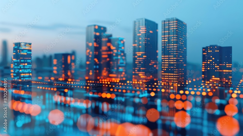 Obraz premium Consumer spending analysis, holographic data visualization, modern high-rise office, advanced economic insights