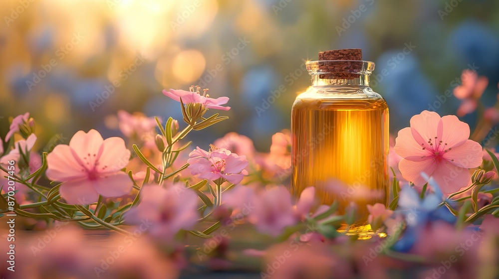 Vegetable Oil From Flowers. Illustration On The Theme Of Products, Body Care And Health. Generative AI Vegetable Oil From Flowers. Illustration On The Theme Of Products, Body Care And Health. Generative AI