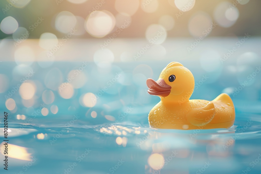 Yellow rubber duck floating on the water of the bathtub Yellow rubber duck floating on the water of the bathtub