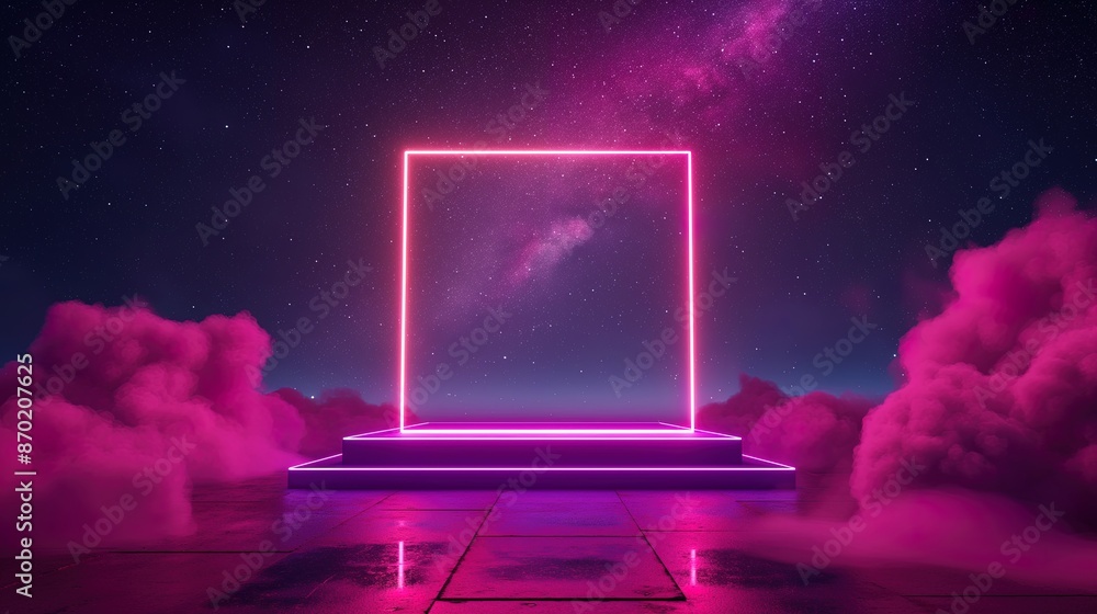 futuristic pink luminous sqare frame podium, business e-commerce product presentation background futuristic pink luminous sqare frame podium, business e-commerce product presentation background