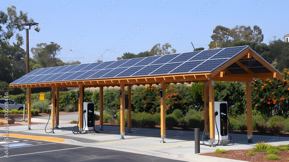 Futuristic Solar Powered Electric Vehicle Charging Station in Urban Landscape Futuristic Solar Powered Electric Vehicle Charging Station in Urban Landscape