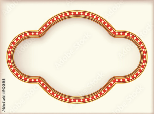 Retro advertising sign red marquee gold light board on white background. Vector illustration
