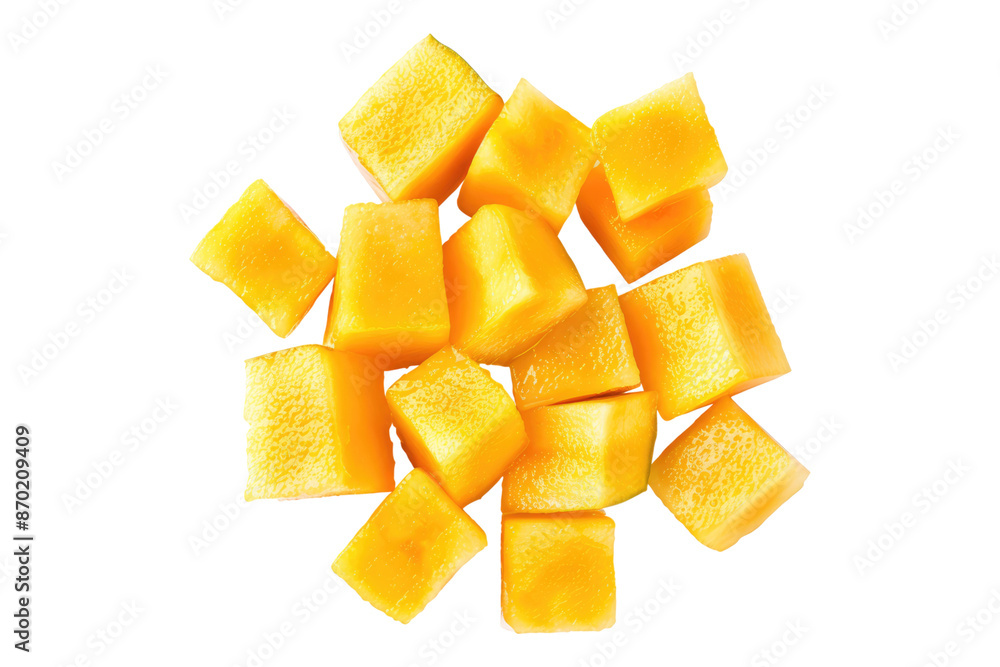 Sliced mango cubes isolated on transparent background Sliced mango cubes isolated on transparent background