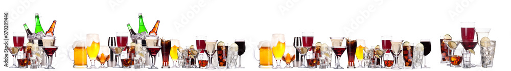 Different alcohol cocktails like beer, martini, soda, champagne, whiskey Different alcohol cocktails like beer, martini, soda, champagne, whiskey