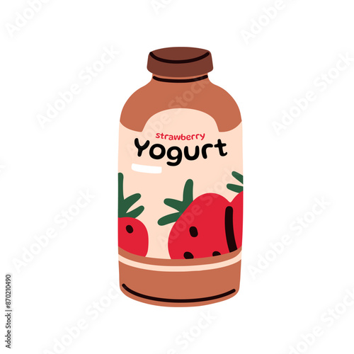 Yogurt drink in bottle. Dairy milk beverage, strawberry flavor. Natural desse...