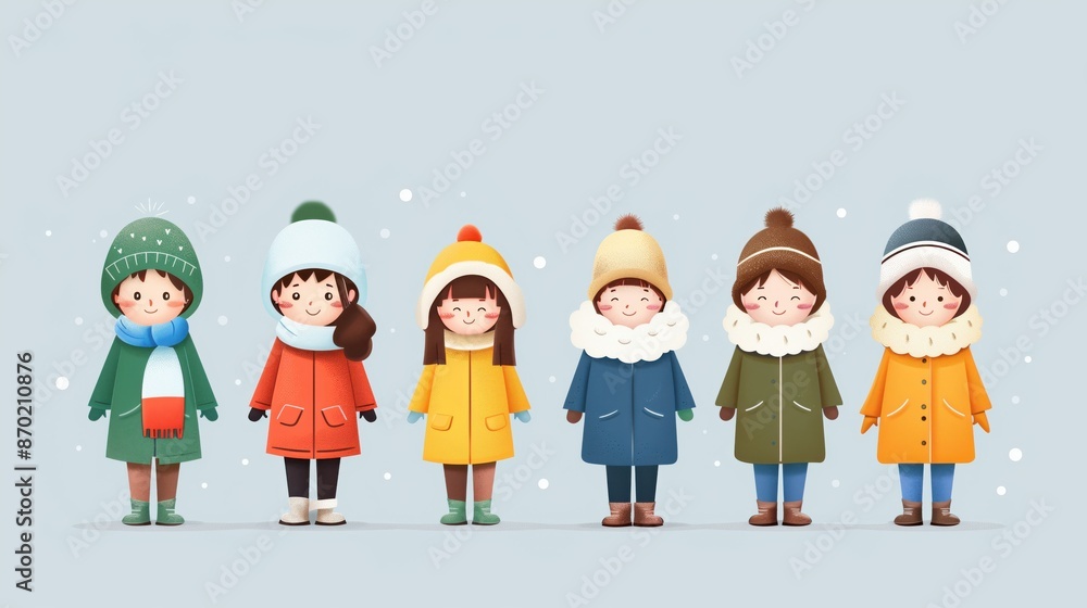 Cute kids in winter clothes illustration. Cute kids in winter clothes illustration.