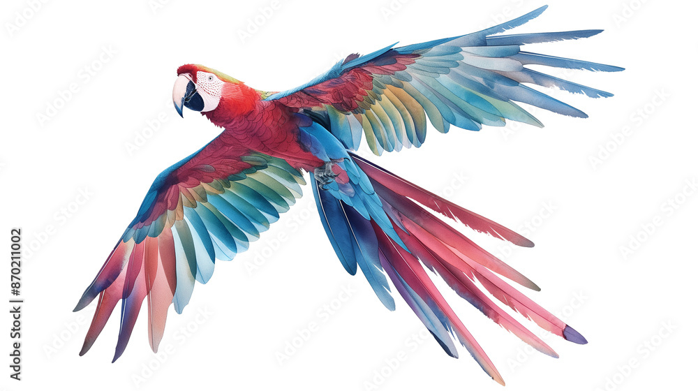 Fototapeta premium A colorful parrot is perched on a branch isolated on a transparent background