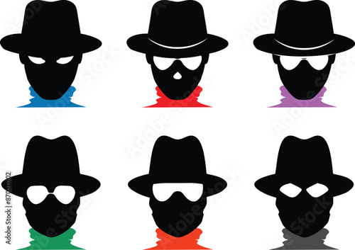 mask of criminal, hacker,  villain, gangster, bandit flat silhouette