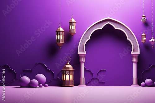 Wallpaper Mural generated illustration of Islamic Mosque interior with arches and view to other Mosque at nigh Torontodigital.ca