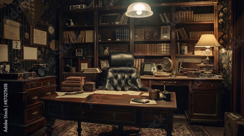 Obraz na płótnie A classic mystery escape room with detective props, crime scene elements, and a whodunit atmosphere. w salonie