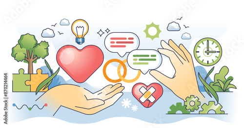 Relationship counseling to help fix family problem outline hands concept, transparent background. Broken heart and marriage therapy with constructive dialogue and communication illustration.