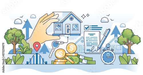 Real estate investment and house sale bank agreement outline hands concept, transparent background. Residential property mortgage price calculation or buying home as private assets.