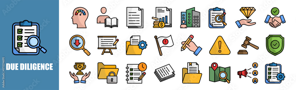 Due Diligence icon set for design elements,concept, business, finance, financial, technology Due Diligence icon set for design elements,concept, business, finance, financial, technology
