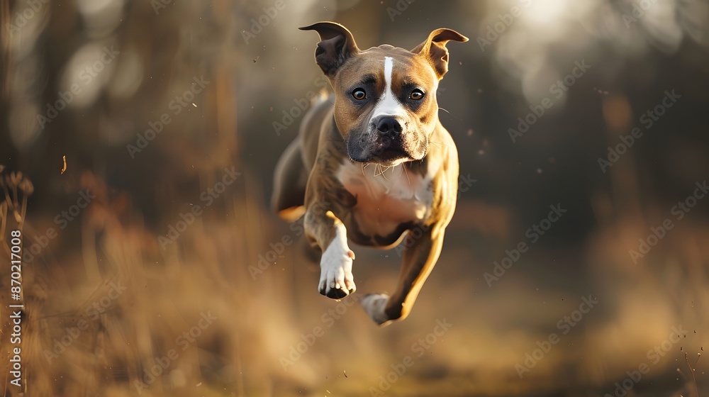 Funny amstaff dog with crazy eyes flying in the air. Funny amstaff dog with crazy eyes flying in the air.