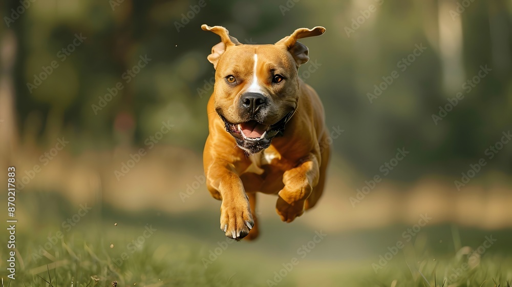 Funny amstaff dog with crazy eyes flying in the air. Funny amstaff dog with crazy eyes flying in the air.