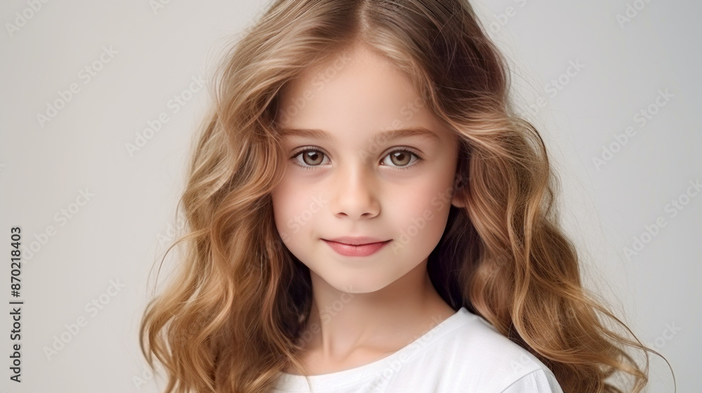 Portrait of a chic cute beautiful baby girl with perfect skin, white background, banner. Portrait of a chic cute beautiful baby girl with perfect skin, white background, banner.