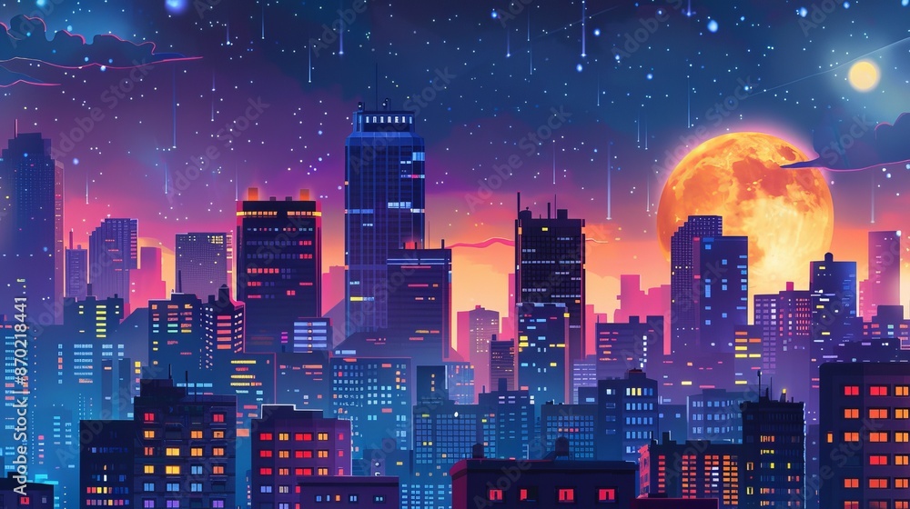 Nighttime city scene with building illustrations. Nighttime city scene with building illustrations.