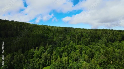 Summer Saastal Saas-Fee Switzerland aerial photography drone mountain larch forest coniferous top clouds Swiss Alps mountain peaks valley drone movement photo