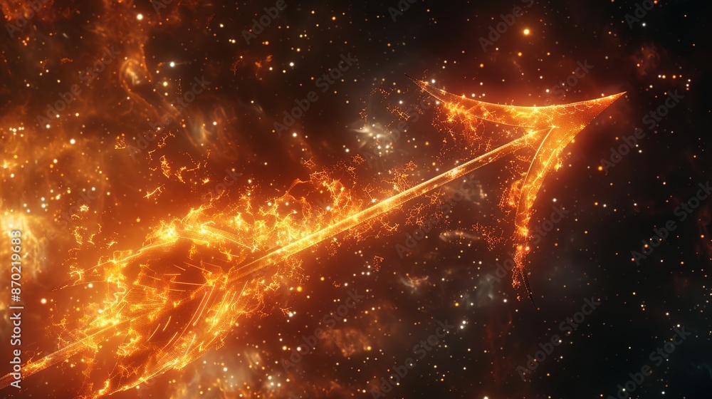 A Sagittarius zodiac sign symbol depicted as an arrow with a fiery trail.