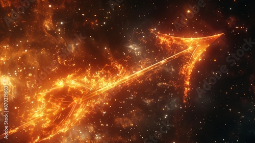 Obraz na płótnie A Sagittarius zodiac sign symbol depicted as an arrow with a fiery trail. w salonie