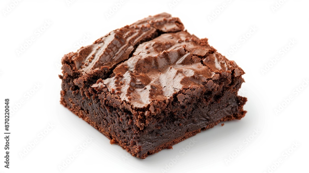 Close-up of a slice of chocolate cake brownie, rich dark chocolate, isolated on a white background, studio lighting, perfect for advertising Close-up of a slice of chocolate cake brownie, rich dark chocolate, isolated on a white background, studio lighting, perfect for advertising