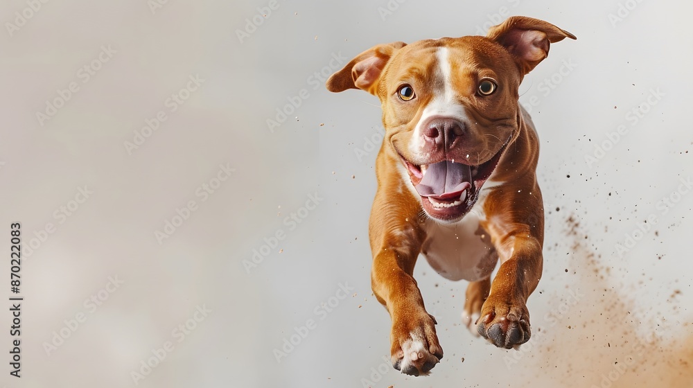 Funny amstaff dog with crazy eyes flying in the air. Funny amstaff dog with crazy eyes flying in the air.