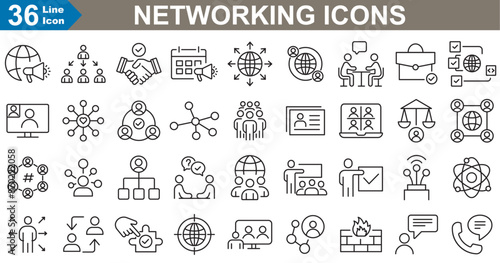 Networking line icons set. router, switch, server, modem, Wi-Fi Signal, network cable, firewall and Cloud Network. vector illustration 