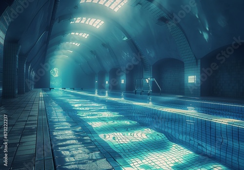 Indoor Swimming Pool With Arched Ceiling and Sunbeams