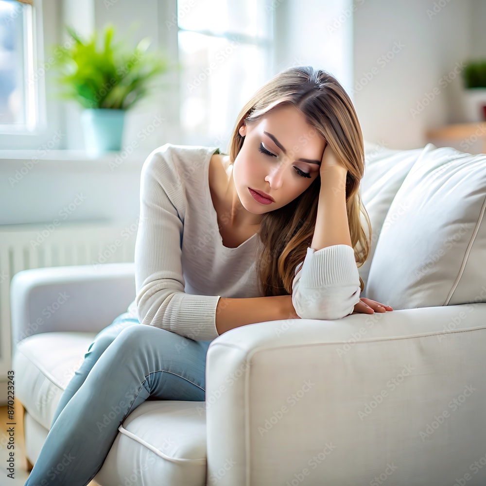 Sad Woman Sitting on a Couch. Sad Woman Sitting on a Couch.