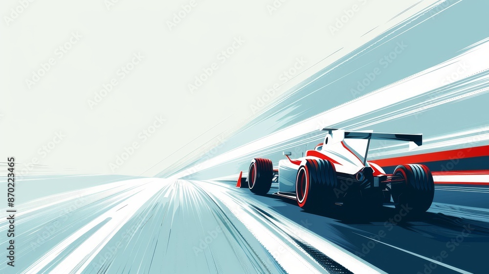 An illustration of a high-speed formula race car speeding on a race track, emphasizing motion and speed with dynamic lines An illustration of a high-speed formula race car speeding on a race track, emphasizing motion and speed with dynamic lines