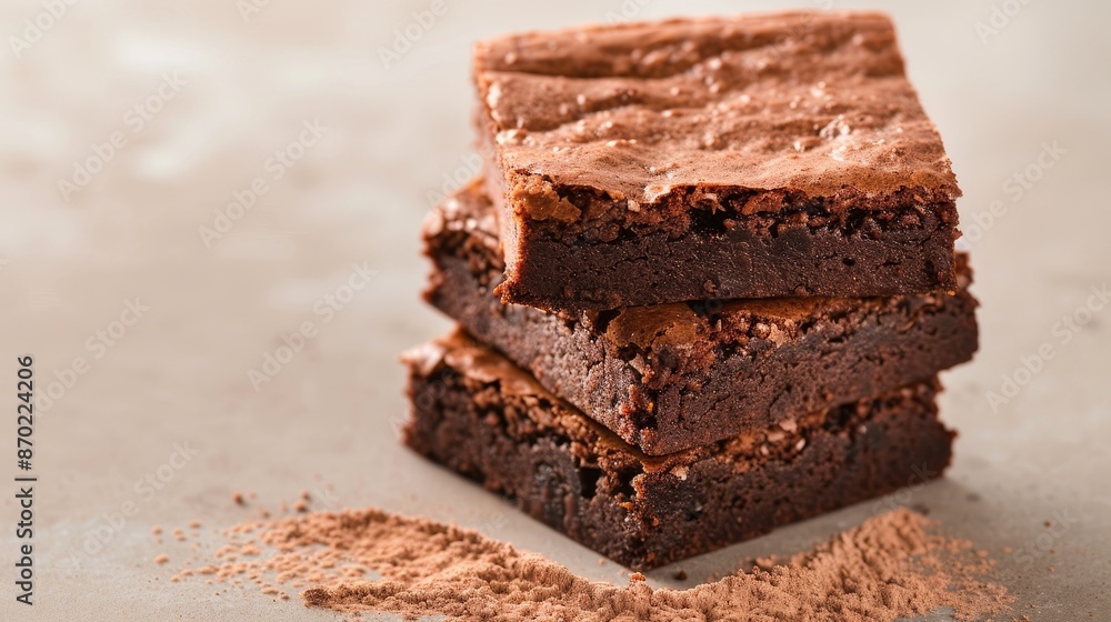 Rich chocolate brownies stacked, isolated background, studio lighting, enticing dessert display, perfect for confectionery advertising, detailed and appetizing Rich chocolate brownies stacked, isolated background, studio lighting, enticing dessert display, perfect for confectionery advertising, detailed and appetizing