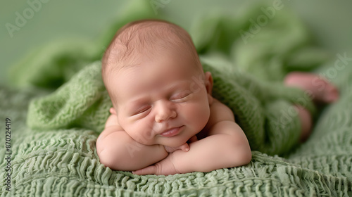 A beautiful newborn baby in soft comfortable clothes. AI Generated