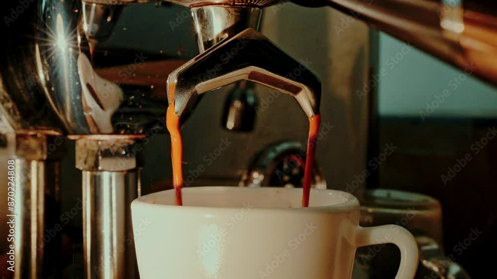 4K Brewing the espresso coffee from the machine warm tone. 4K Brewing the espresso coffee from the machine warm tone.