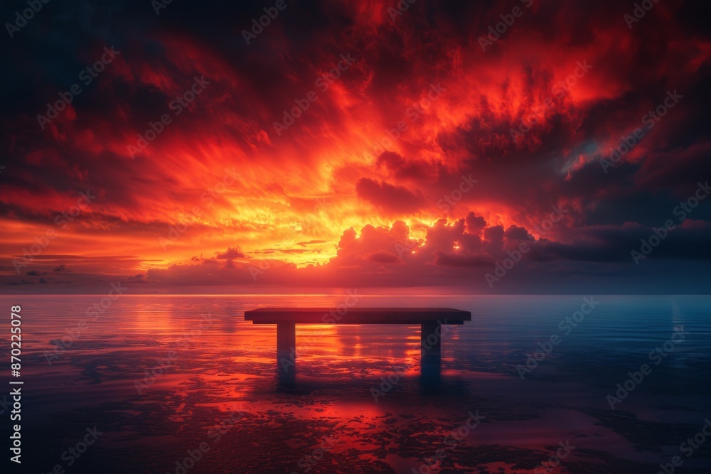 Fiery sunset over the ocean creating a dramatic and breathtaking seascape Fiery sunset over the ocean creating a dramatic and breathtaking seascape
