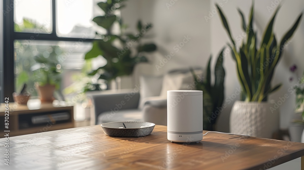 Minimalist home decor with smart home devices. Minimalist home decor with smart home devices.