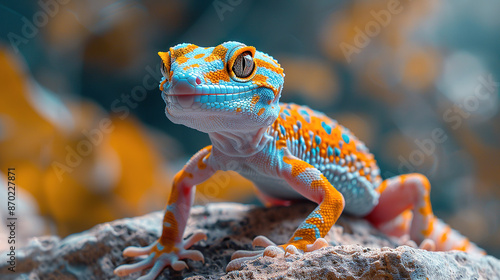 Photo of full body gecko, unfocused background, Cinematic,  © Uwe