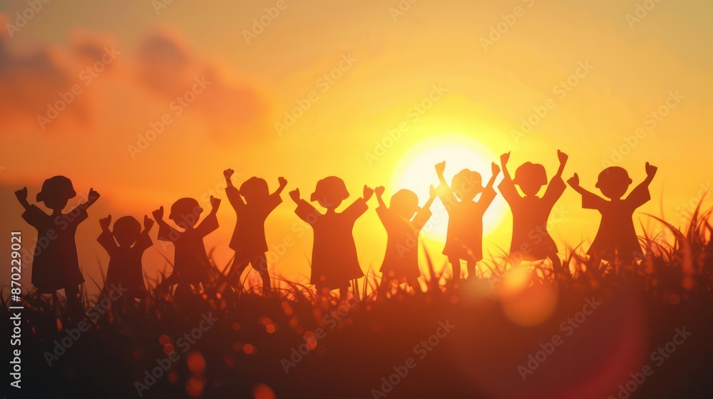 Silhouette of Stick Characters Celebrating and Cheering Silhouette of Stick Characters Celebrating and Cheering