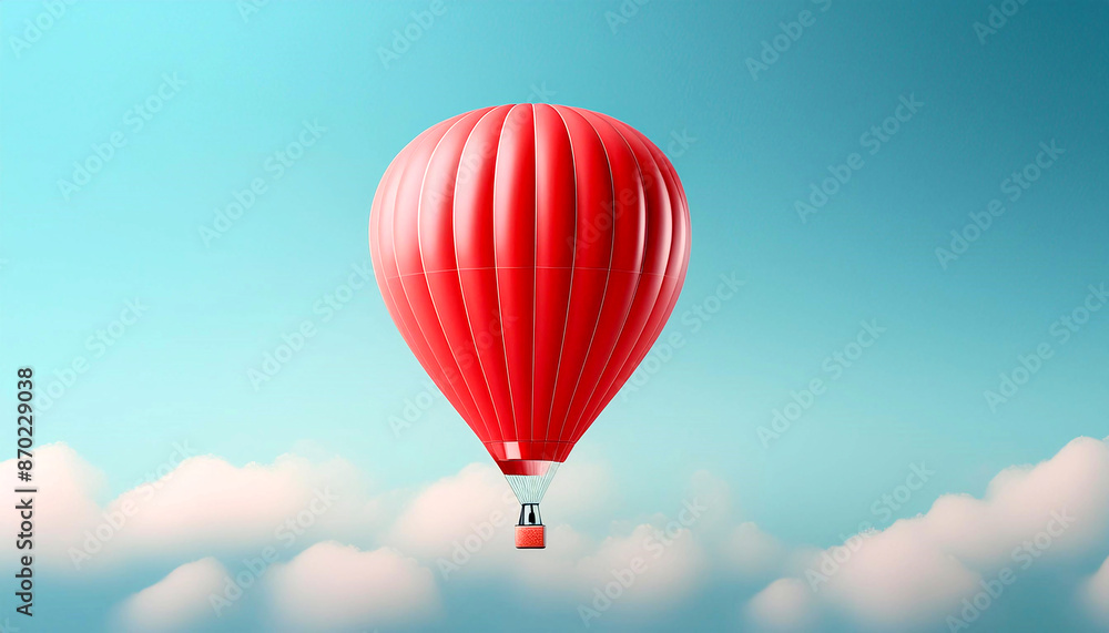 Minimalist, vibrant illustration of a red hot air balloon floating against a pastel blue sky. 2 Minimalist, vibrant illustration of a red hot air balloon floating against a pastel blue sky. 2