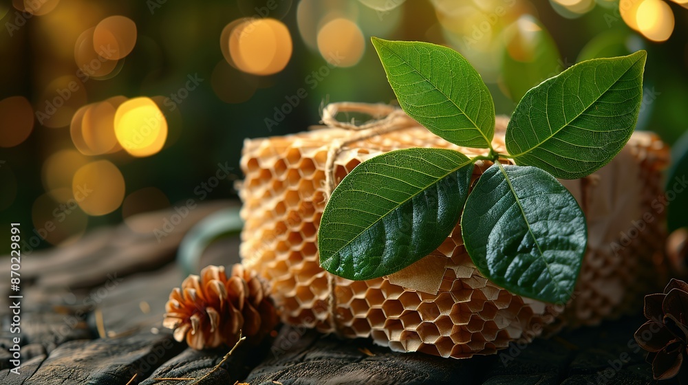 Eco-Friendly Packaging: Green Leaf on Honeycomb Wrap Eco-Friendly Packaging: Green Leaf on Honeycomb Wrap