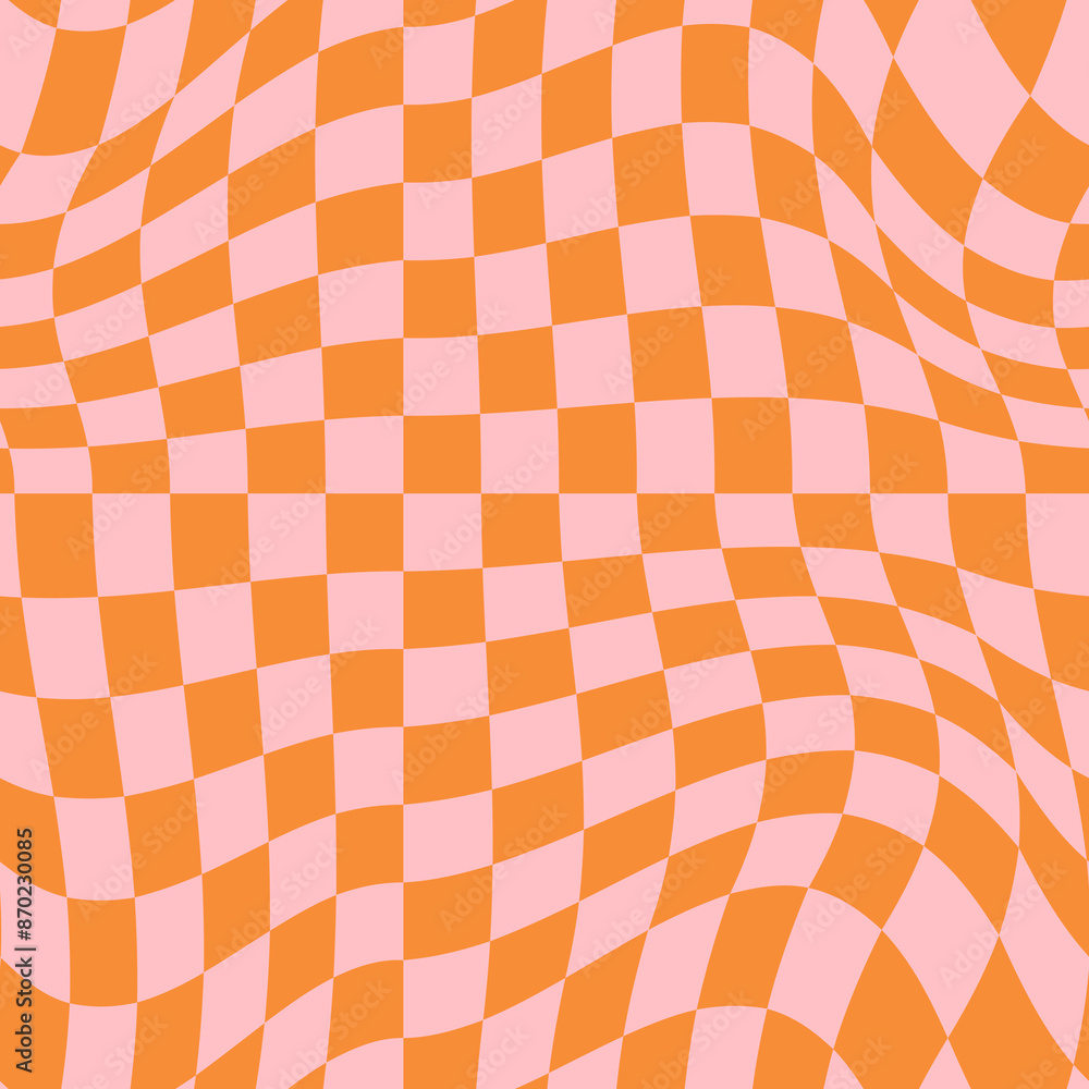 Psychedelic checkerboard background. Wavy vector illustrations, trendy psychedelic style and groovy color checkerboard. Psychedelic checkerboard background. Wavy vector illustrations, trendy psychedelic style and groovy color checkerboard.