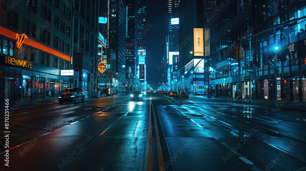 Fototapeta premium Nighttime City Road in the Heart of Metropolis