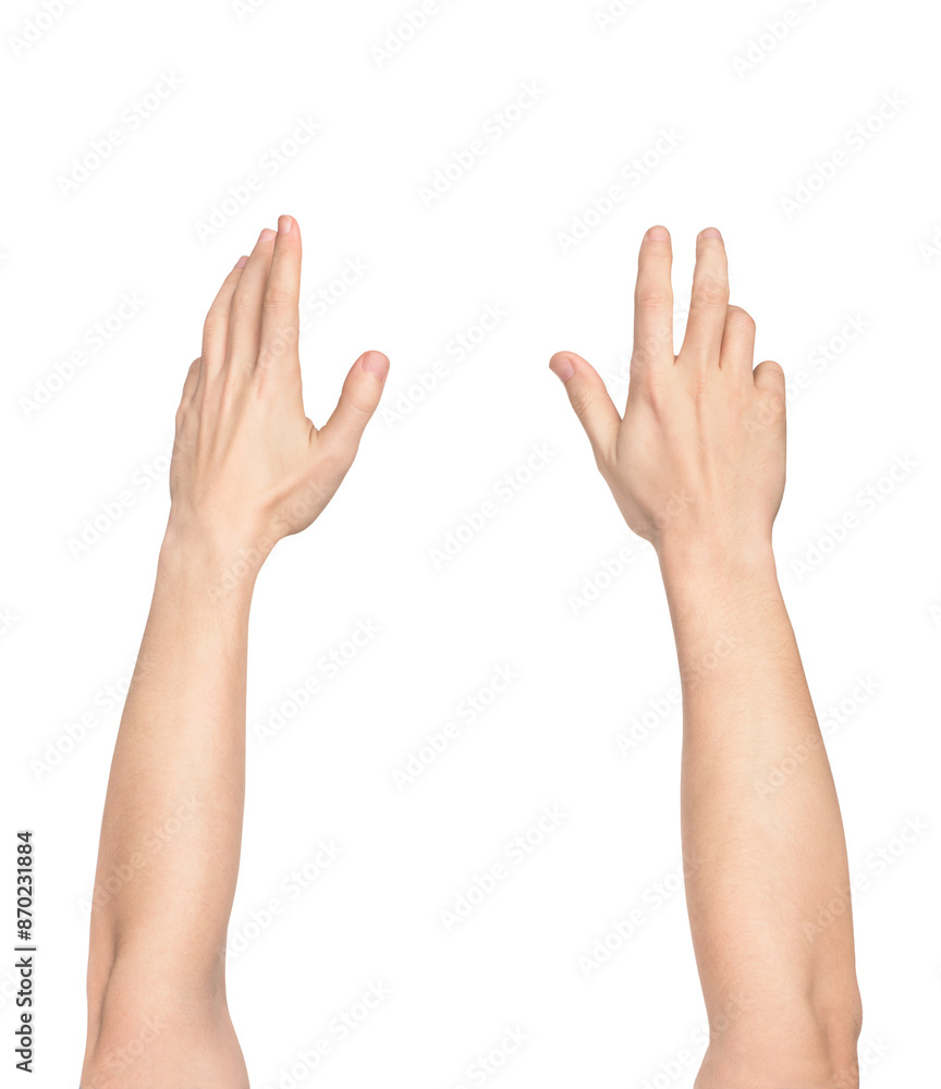 hands play in the ball on an isolated white background hands play in the ball on an isolated white background