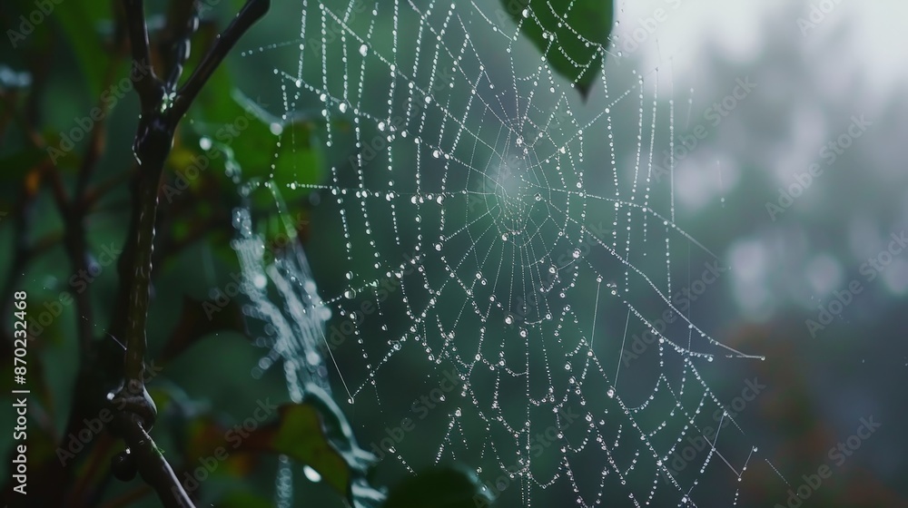 The magic of a rainy morning, with mist rising from the ground and droplets clinging to spider webs, transforms the world into a mystical realm. The magic of a rainy morning, with mist rising from the ground and droplets clinging to spider webs, transforms the world into a mystical realm.