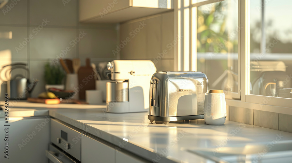 Modern Kitchen Countertop with Morning Sun Reflection Modern Kitchen Countertop with Morning Sun Reflection